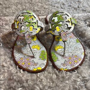 Tory Burch Floral Sandals - Yellow, Green, Pink